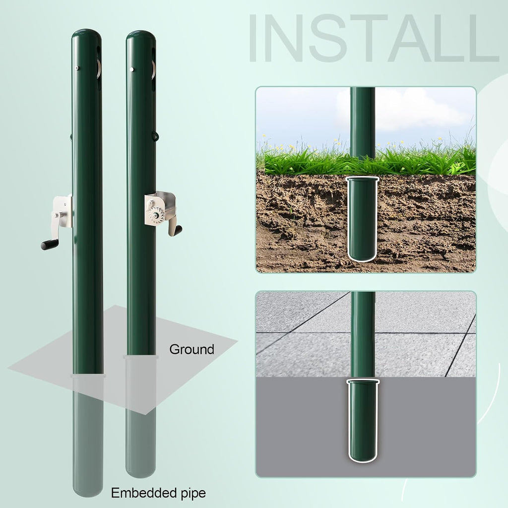 Tennis Posts, Professional Green Tennis Net Posts with Ground Sleeves, Round Heavy Duty Tennis Poles for Outdoor Indoor Tennis Court Training Equipment