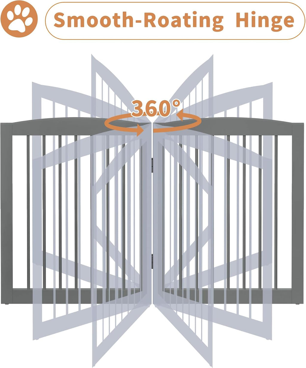 PUPETPO Freestanding Dog Gates with Door Walk Through, Pet Gate for Stairs, 80 inch Wide Gates Indoor, Dog Fences Indoor, Support Feet Included, 4 Panels, 32' Tall, Grey