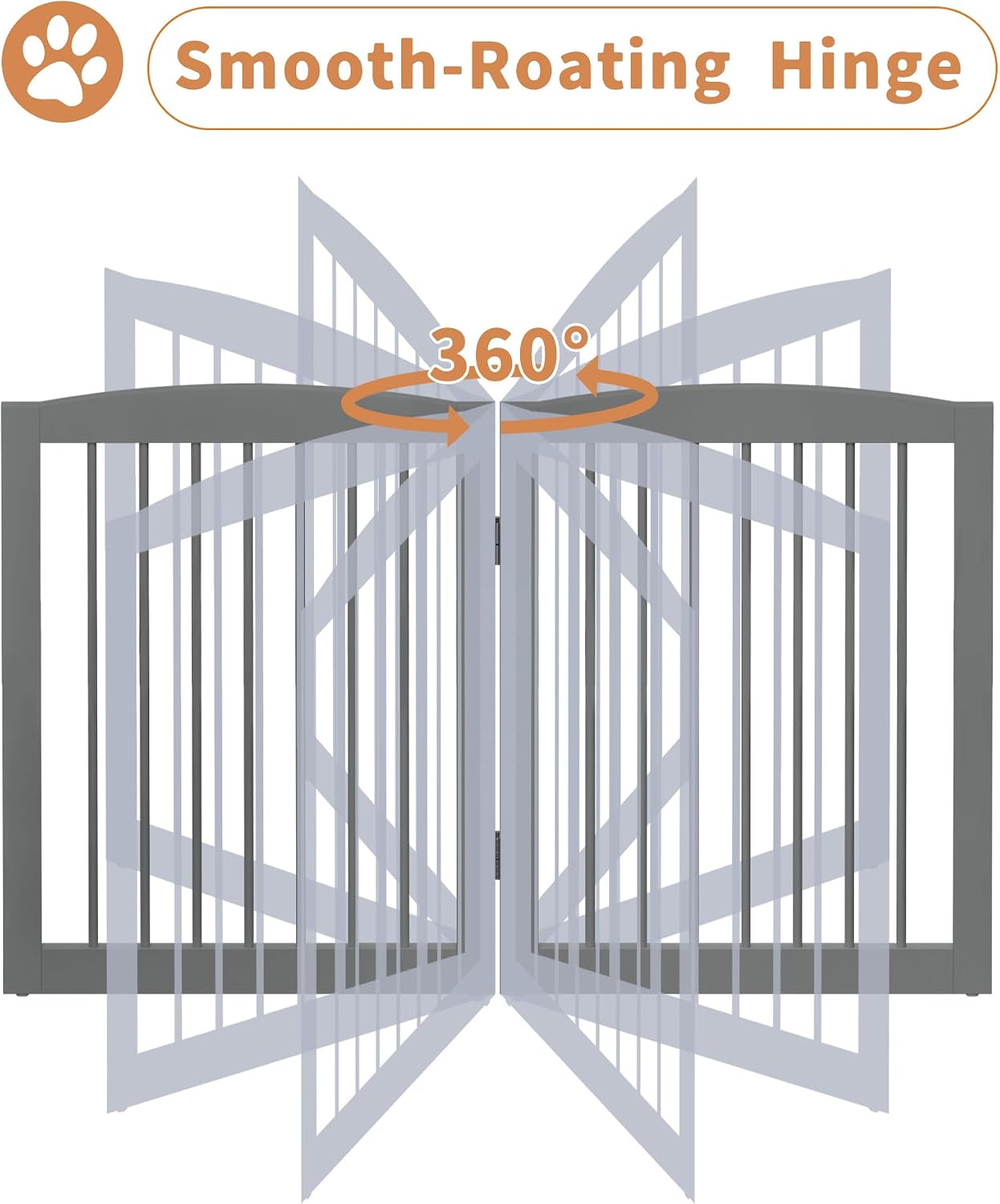 PUPETPO Freestanding Pet Gate with Door, Tall Dog Gate for House, Extra Wide, Pet Puppy Safety Fence, Support Feet Included, 120 Inch Wide, 6 Panels 32' Tall, Gray
