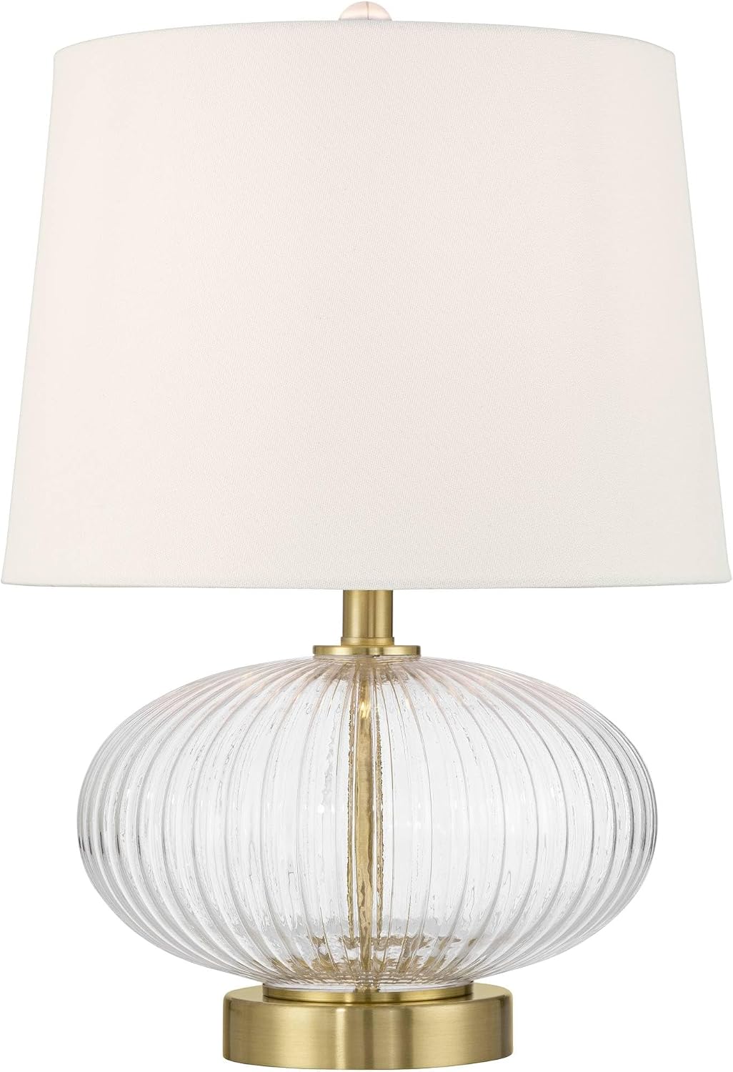360 Lighting Darrah 20' High Small Mid Century Modern Accent Table Lamp USB Port Clear Glass Gold Brass Finish Single Off-White Shade Living Room Charging Bedroom Bedside Nightstand House Office