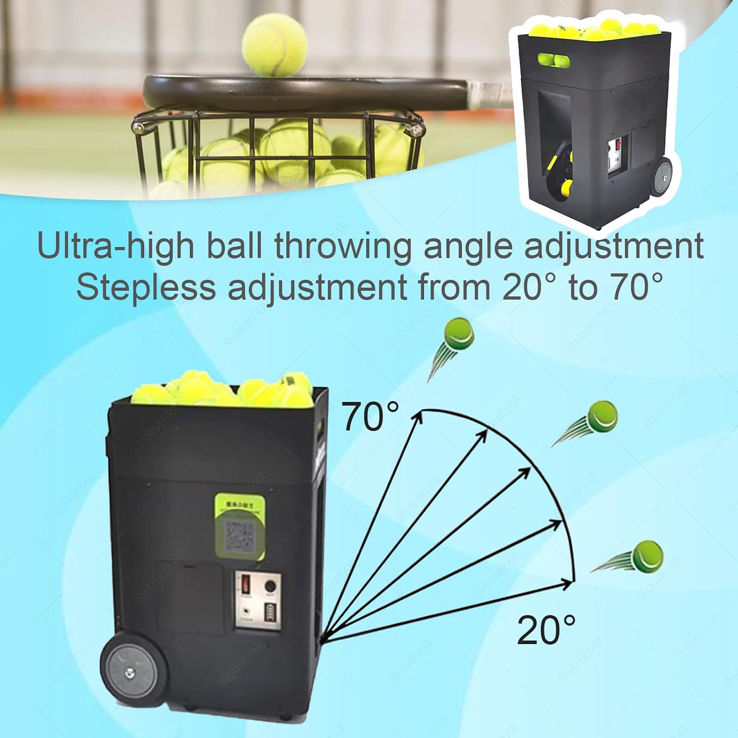 SHAHRYAR Automatic Ball Launcher Tennis Practice Equipment,Tennis Serving Machine,Tennis Machine Ball Thrower,Adjustable Launching Angle,Multi-Mode Drills, for Beginners