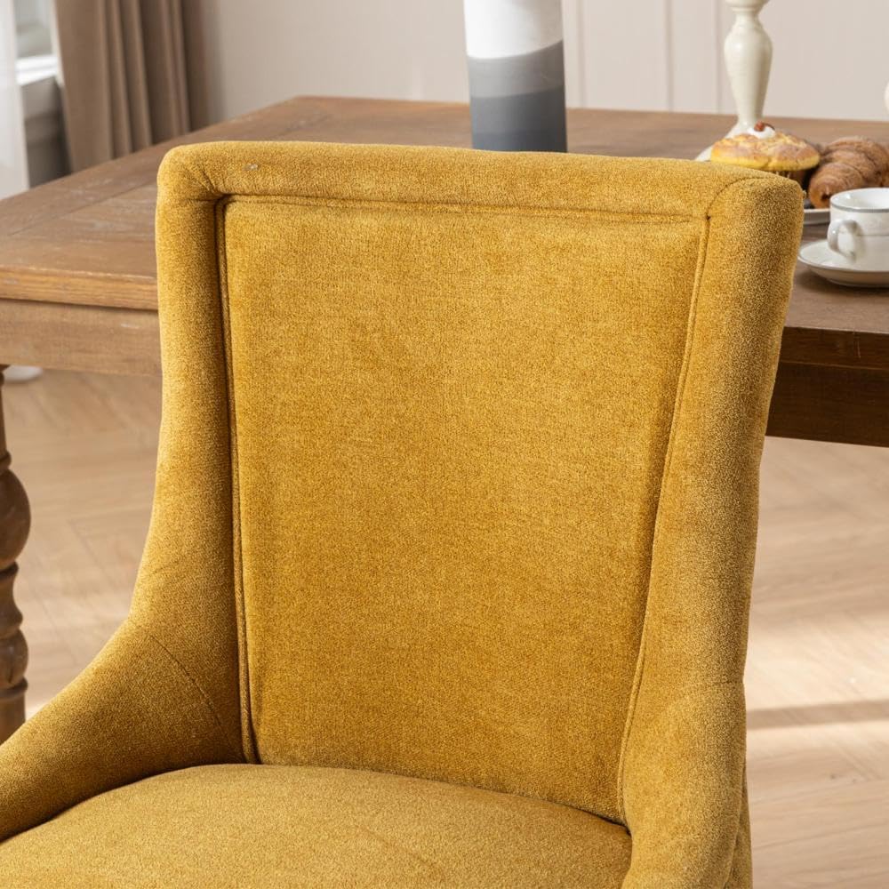 Dining Chairs Set of 2, Thickened Fabric Upholstered Chair with Neutral Solid Wood Legs & Bronze Nailhead Trim, Comfortable Accent Chairs for Dining Room/Kitchen/Living Space(Golden + Fabric)