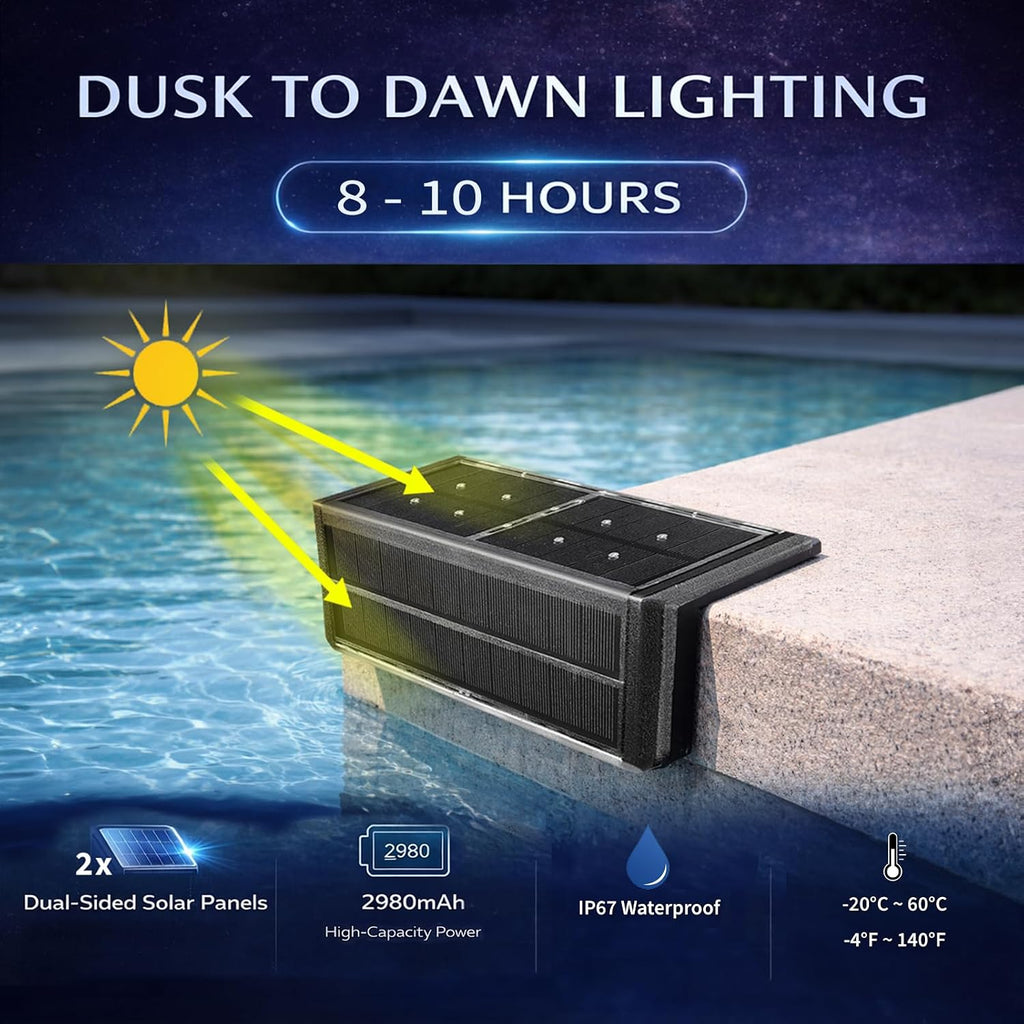 SHONELIGHTING Solar Pool Lights, 12-Color Poolside Lights for Inground Pool, Ultra-Thin 2-Way LEDs for Edge & Deck with Remote, Heavy Duty Stainless Steel Outdoor Waterproof for Swimming (RGB-W, 6PK)