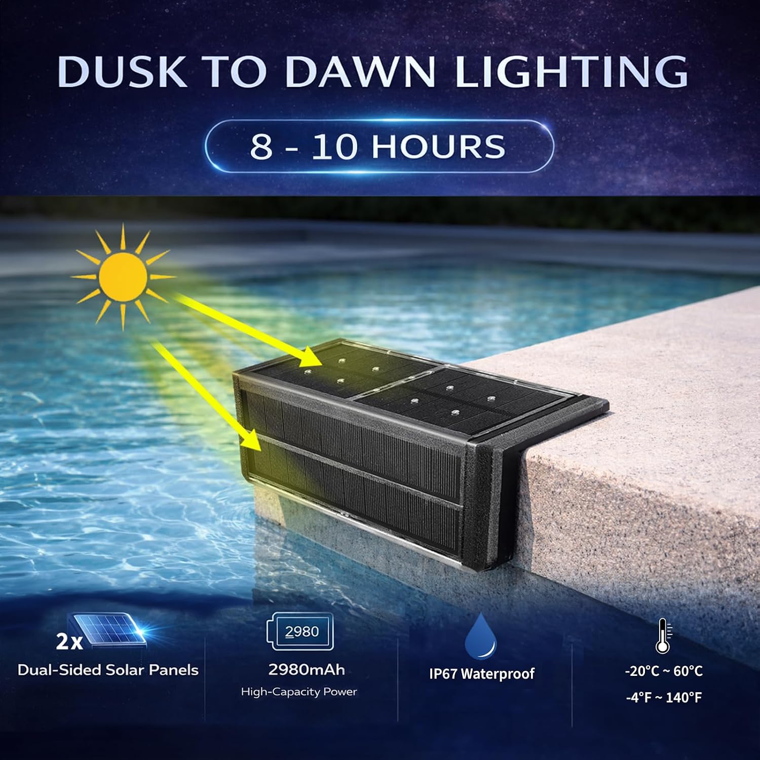SHONELIGHTING Solar Pool Lights, 12-Color Poolside Lights for Inground Pool, Ultra-Thin 2-Way LEDs for Edge & Deck with Remote, Heavy Duty Stainless Steel Outdoor Waterproof for Swimming (RGB-W, 6PK)