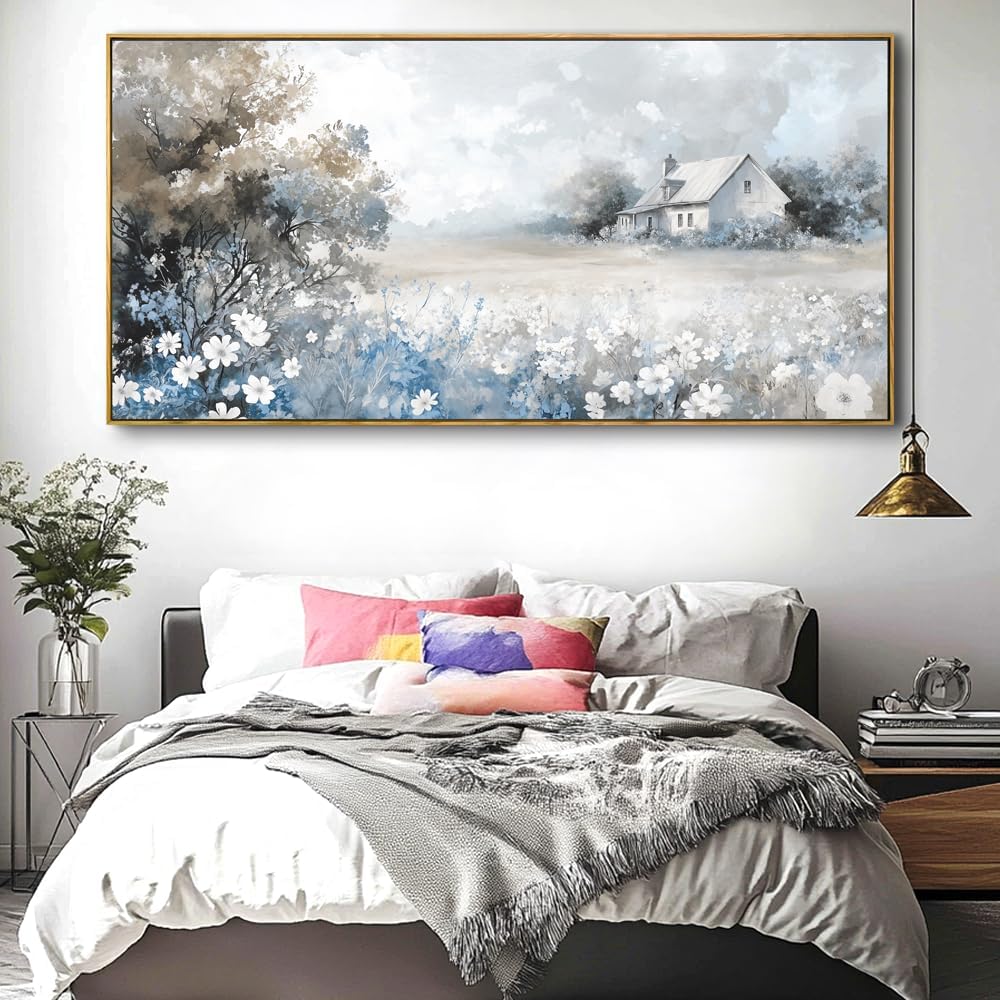 Landscape Abstract Landscape Wall Art - Large Framed Canvas Painting for Living Room, Bedroom, Modern Artwork Decor - 60x30 Inch Ready-to-Hang