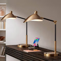 360 Lighting Colborne 28' Tall Mid Century Modern Desk Lamps Set of 2 USB Port Adjustable LED Black Gold Metal Shade Home Office Living Room Charging Bedroom Bedside Nightstand House Reading Kitchen