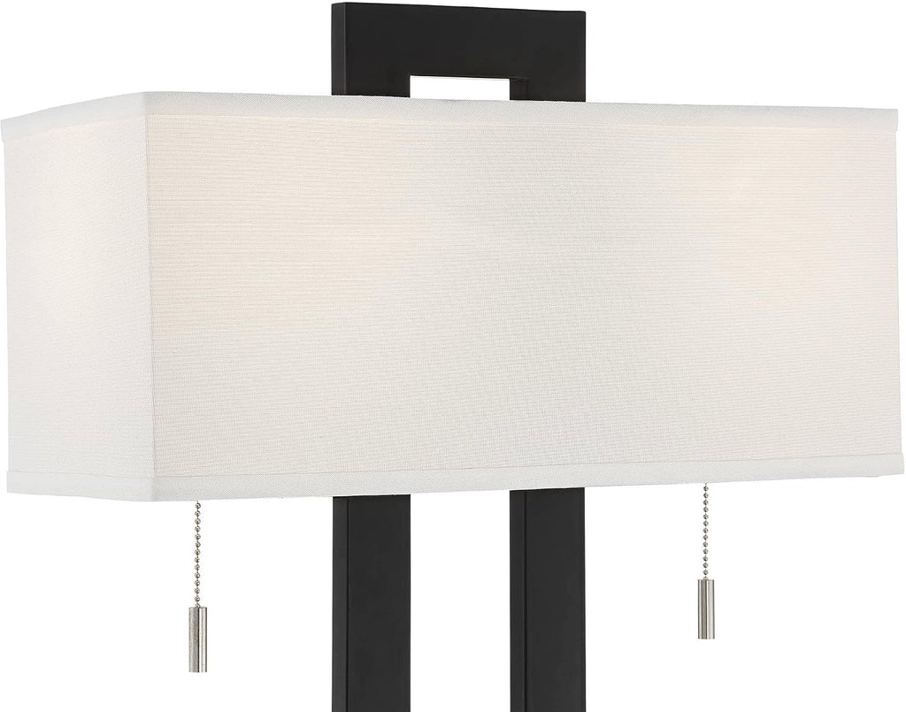 360 Lighting Neil 26' High Rectangular Rustic Modern Table Lamps Set of 2 USB Port Pull Chain Black Metal White Shade Living Room Charging Bedroom Bedside Nightstand House Office Entryway