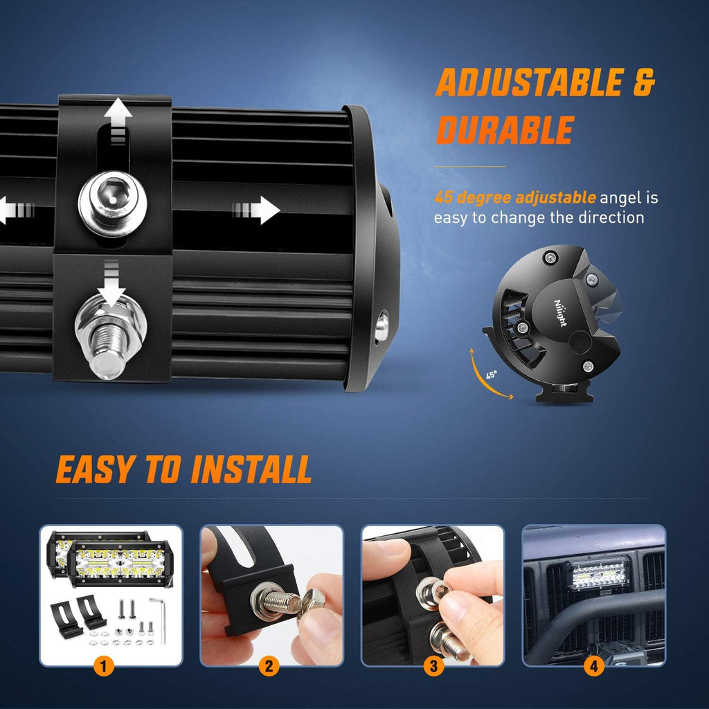 Nilight 18022C-B 6.5Inch 2PCS 6.5 Inch 120W Spot & Flood Combo Bar Driving Waterproof Led Work Light Triple Rows Off-Road Truck Car ATV SUV Jeep Cabin Boat, 2 Years Warranty (Pack of 12)