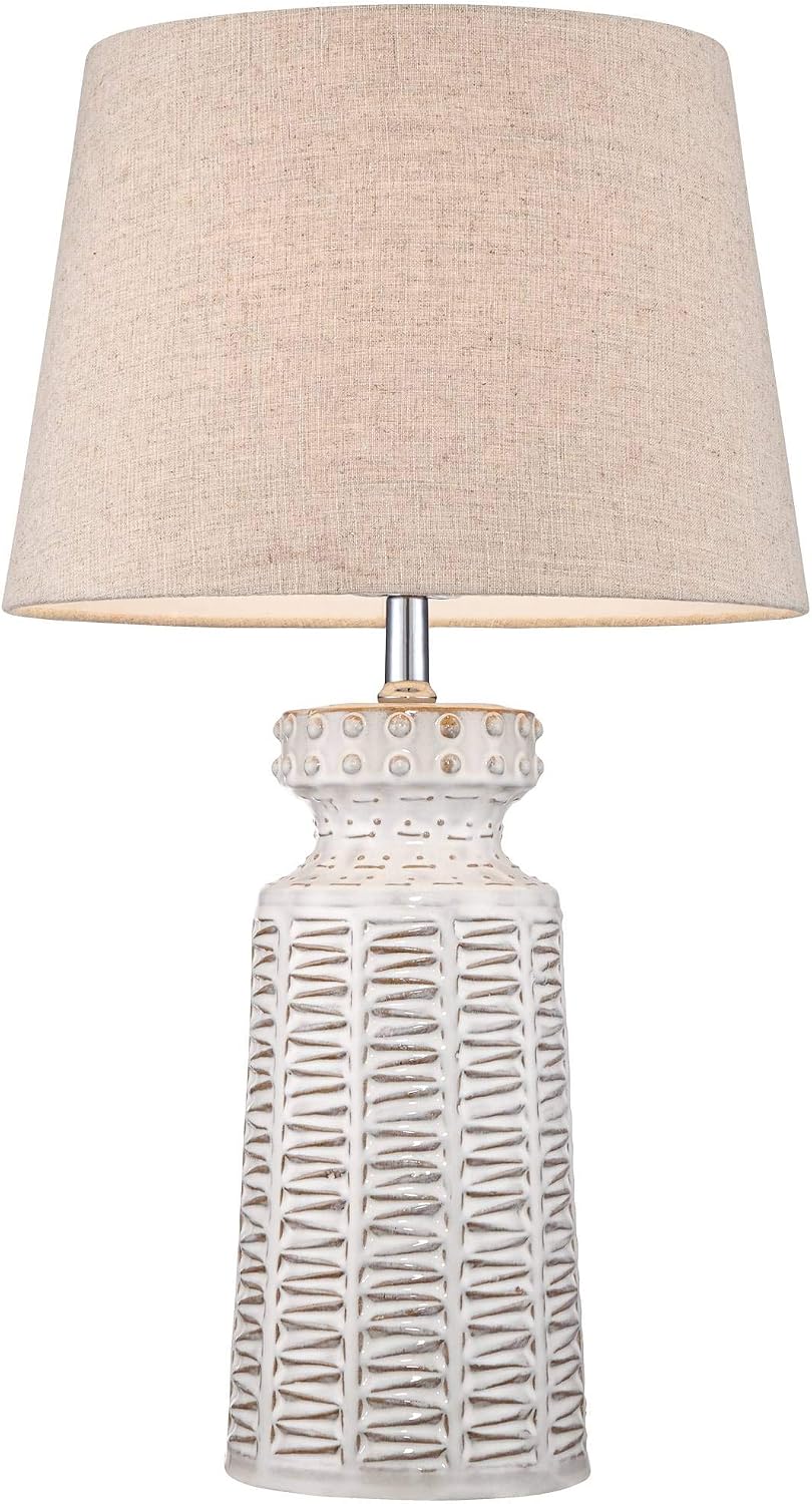360 Lighting Helene Country Cottage Table Lamps 26' High Set of 2 Ceramic Rustic Cream White Glaze Tan Linen Drum Shade for Living Room Bedroom House Bedside Nightstand (Color May Vary)