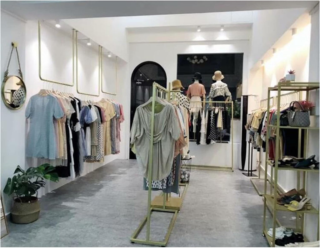 Wall-Mounted Clothing Display Rack, Metal Heavy-Duty Storage Clothes Rail, Bridal Shop Shelf Ceiling Hanger, Retail Store Iron Hanger(Golden-100Cmx150Cm