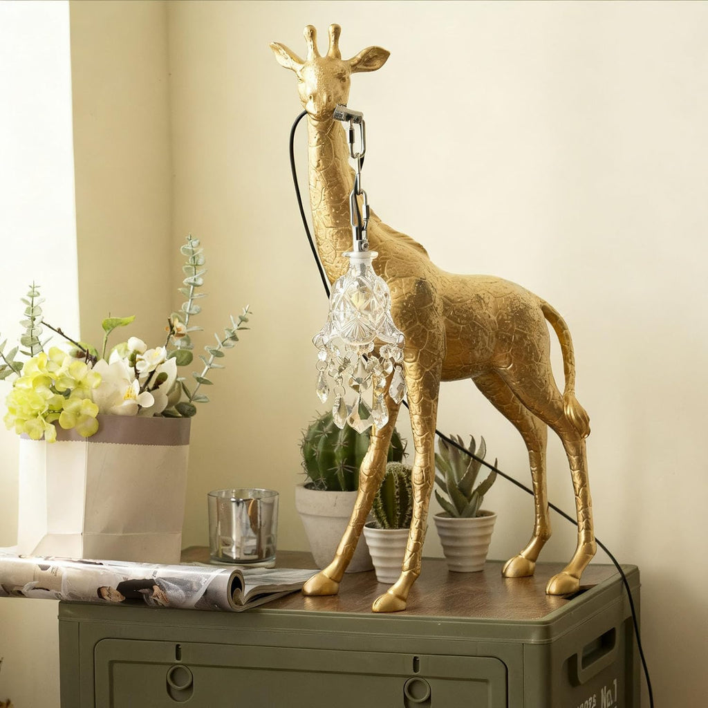 Resin Big Giraffe Table Lamp,H23.6in,Cute Animal Decor Lamp for Bedroom Living Room, Eye-Caring LED Light with Crystal Lampshade for Kids Adults (Gold H23.6)