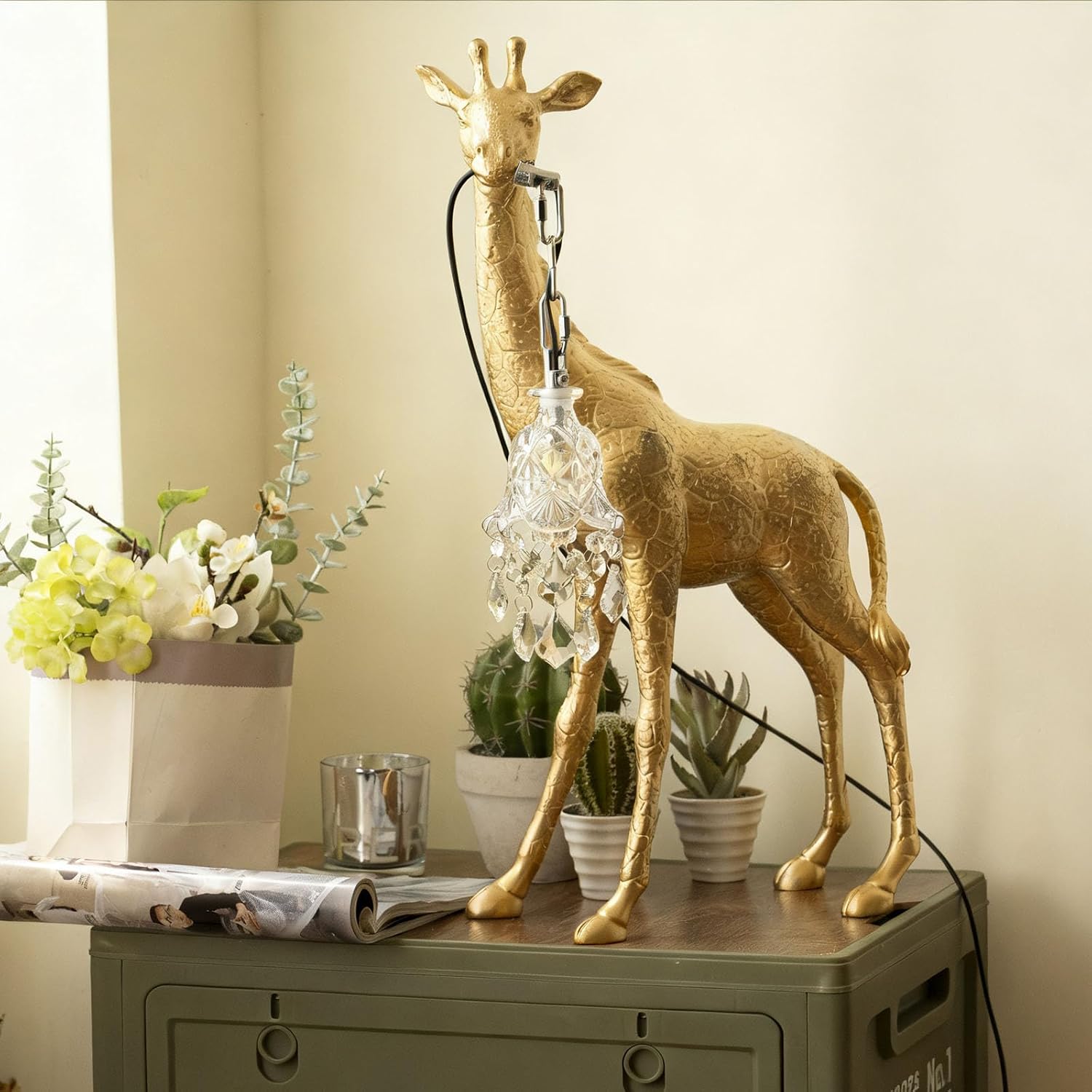 Resin Big Giraffe Table Lamp,H23.6in,Cute Animal Decor Lamp for Bedroom Living Room, Eye-Caring LED Light with Crystal Lampshade for Kids Adults (Gold H23.6)