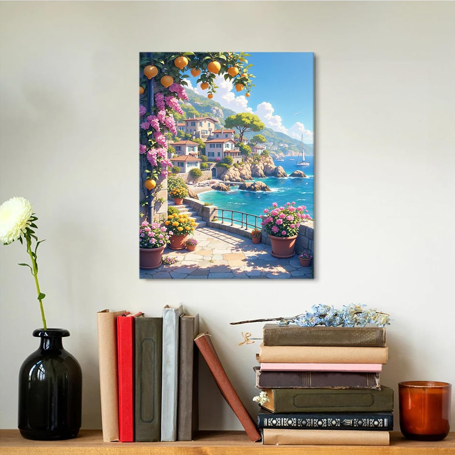 Italian Amalfi Coast Lemon Tree Garden Mediterranean Style Wall Art | Wrapped canvas, space display, nature landscape poster, Mediterranean style, no glare