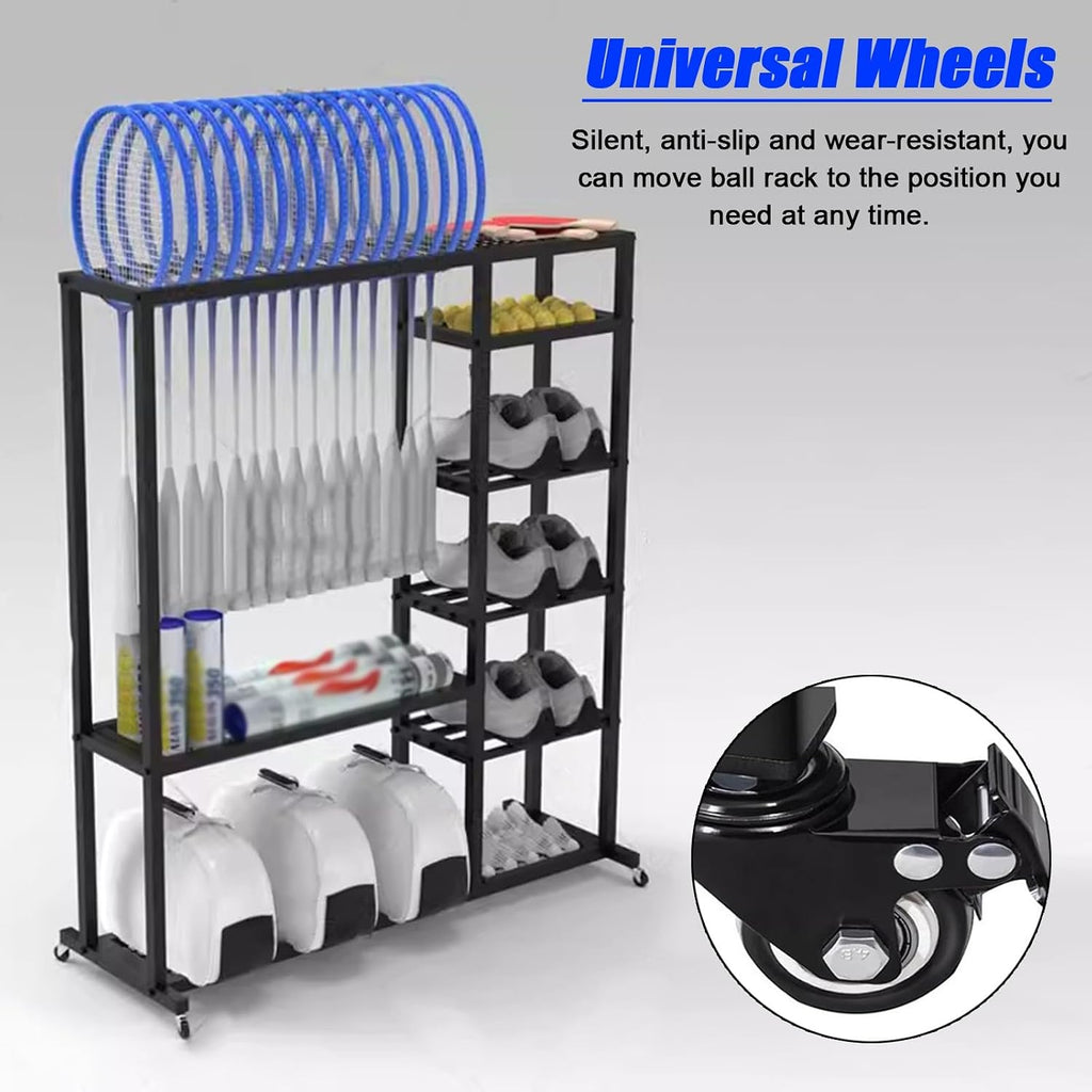 LZMZMQ Badminton Racket Display Rack with Wheels, Tennis Racquet/Ping Pong Racket Holder Storage Cart for Retail Store/Trade Show/Showcase, Garage Sports Equipment Organizer(White)