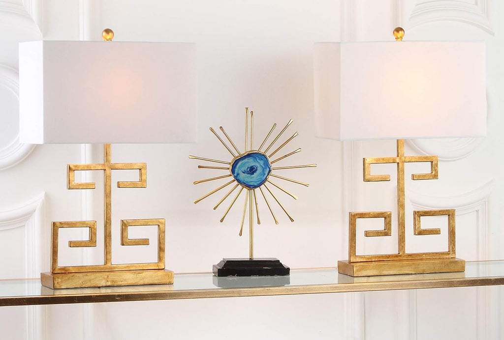 SAFAVIEH Lighting Collection – Set of 2 Greek Key Modern Gold 24-Inch Table Lamps, White Rectangular Shade, LED Bulbs Included, Bedroom Living Room Home Office (LIT4160C-SET2)
