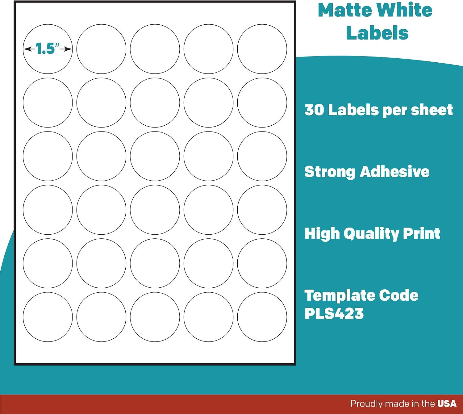 Premium Label Supply White Sticker Round Labels – 1.5' Circle – Laser/Inkjet Compatible – (30 per Sheet), 1000 Sheets – 30,000 Total Adhesive Labels