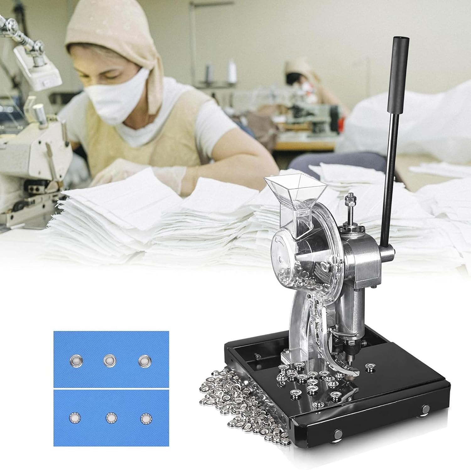 Commercial Puncher Eyelet Feeding Tool, Semi-Automatic Hand Press Grommet Machine, with 3/8'(10MM) Grommet, Tarp Grommet Kit for Fabrics, Canvas, Awnings