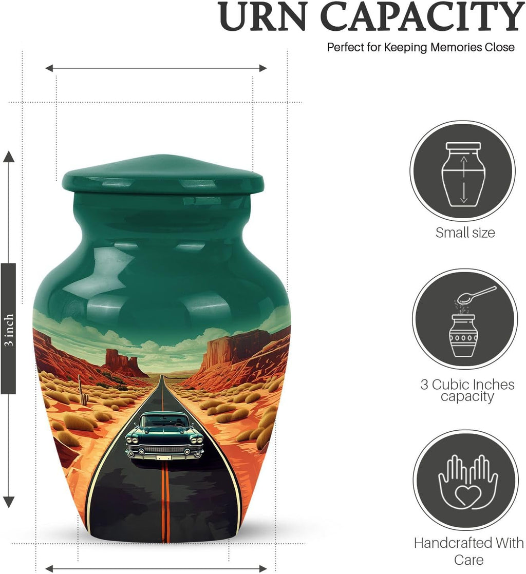 Green Car Large Memorial Urn for Human Ashes Adult - Funeral Cremation Ash Holder for Burial - Car Memorial Decorative Urns for Ashes Men & Female Keepsake, Set of 5-10 Inch, 3 Inch