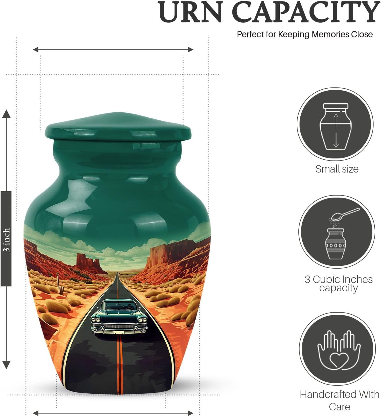 Green Car Large Memorial Urn for Human Ashes Adult - Funeral Cremation Ash Holder for Burial - Car Memorial Decorative Urns for Ashes Men & Female Keepsake, Set of 5-10 Inch, 3 Inch