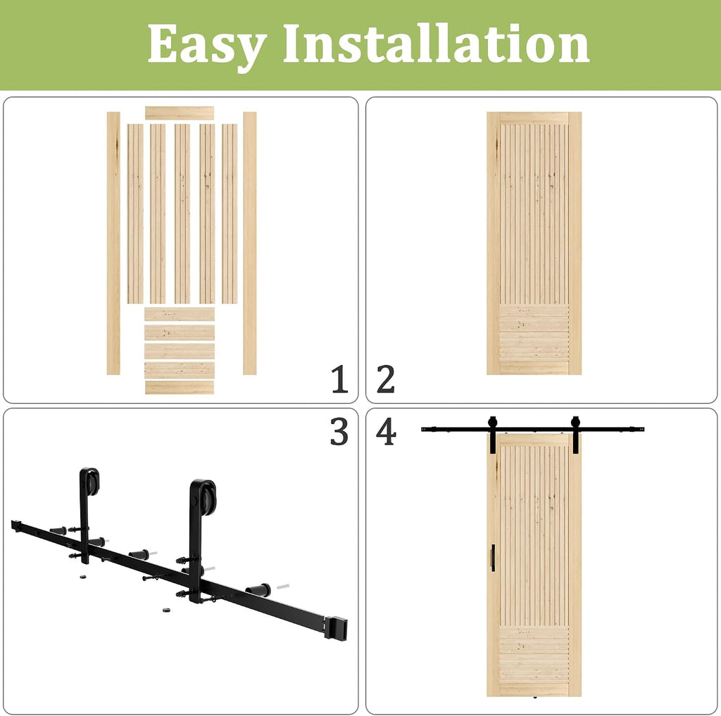 BARNER HOME 36in x 84in Sliding Barn Door with 6.6ft Barn Door Hardware Kit Included, Pre-Drilled Easy to Assemble, DIY Unfinished Solid Core Single Interior Door, Natural