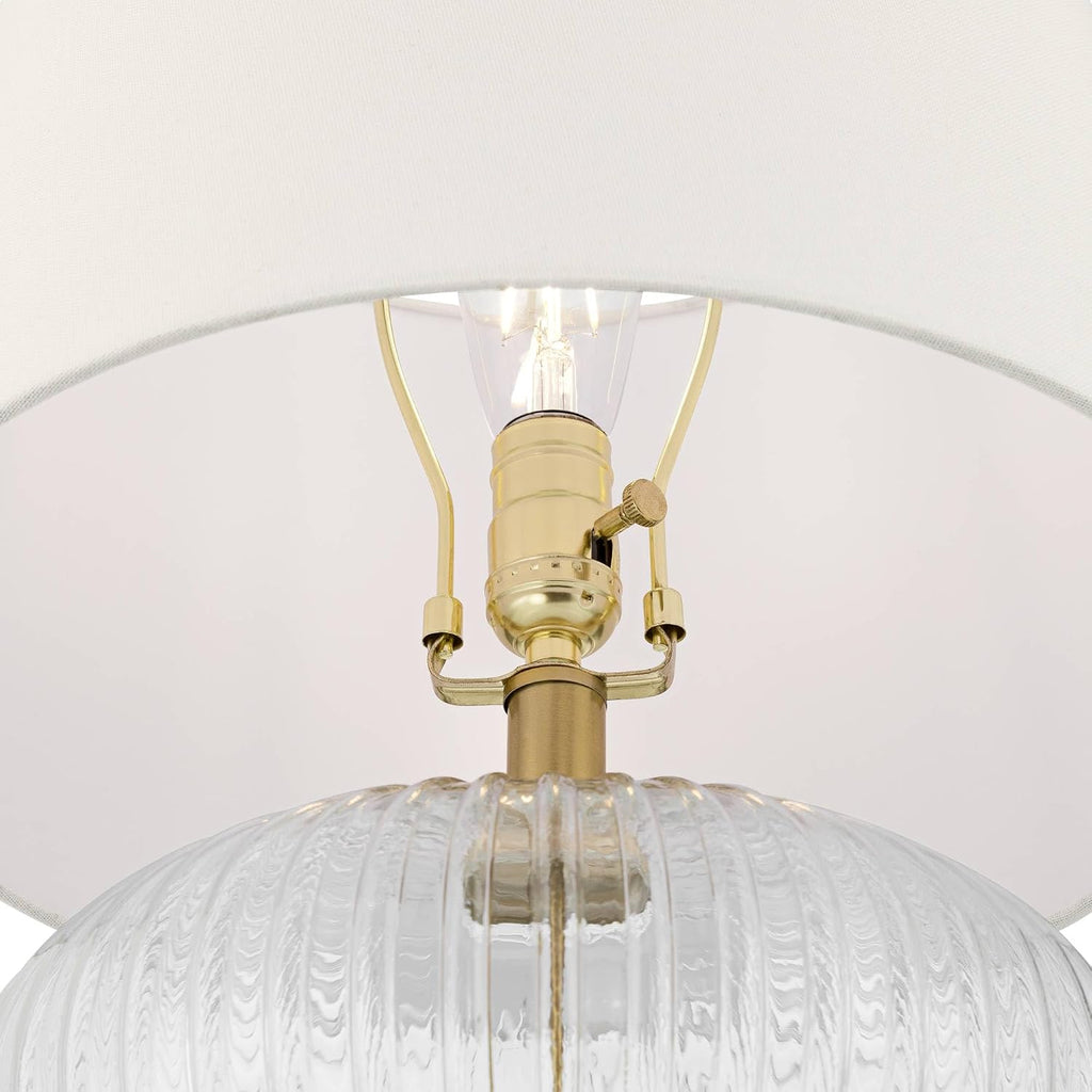 360 Lighting Darrah 19' High Small Mid Century Modern Accent Table Lamps Set of 2 USB Port Clear Glass Gold Brass Finish Off-White Shade Living Room Charging Bedroom Bedside Nightstand House Office