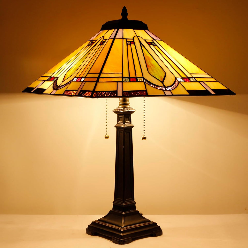 Tiffany Table Lamp Geometry Mission Style Stained Glass 16X16X23 Inches Desk Reading Light for Bedrooms Living Room Study Home Office