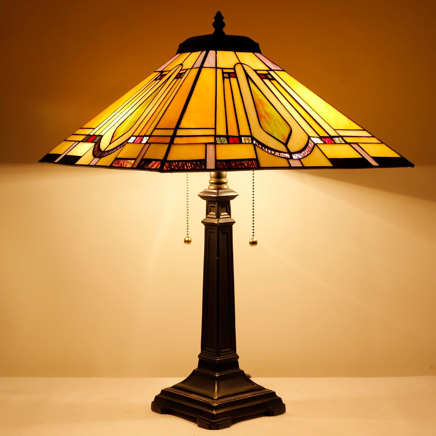 Tiffany Table Lamp Geometry Mission Style Stained Glass 16X16X23 Inches Desk Reading Light for Bedrooms Living Room Study Home Office
