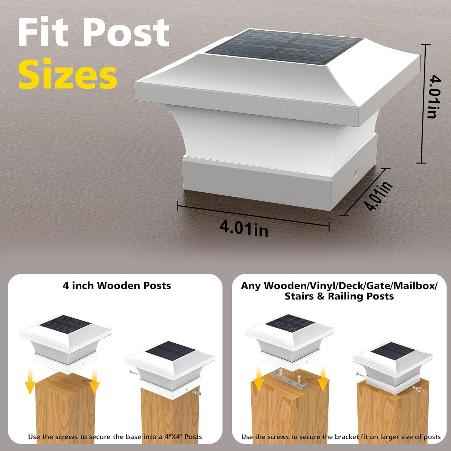 T-SUN Solar Post Cap Lights, Waterproof Outdoor Solar Powered Deck Fence Post Lights for 4 X 4 Wooden/Vinyl Posts, 6000K Cool White Lighting Decor for Deck, Patio, Garden, Porch, Fence(White -12 Pack)