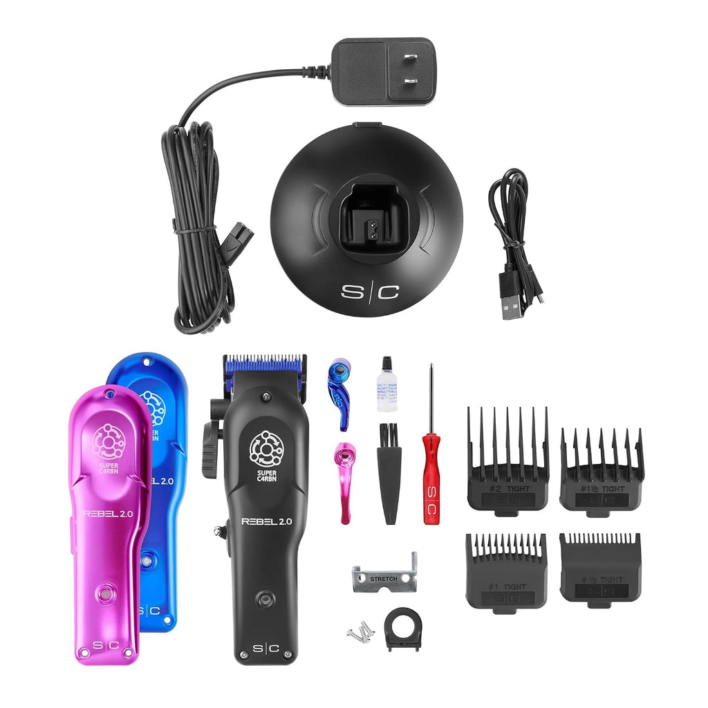 Stylecraft Rebel 2.0 Hair Clipper, Super C4RBN Motor with DLC and Ceramic Blades, USB-C Rechargeable, Cord/Cordless Haircutting