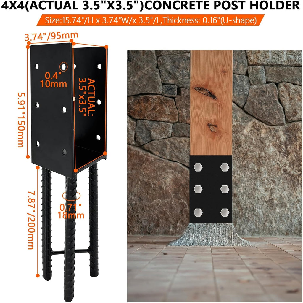 8pcs Wet Concrete Post Anchors,4x4 4x6 Mailbox Post Protector Brackets,Heavy Duty Steel Solid Rebar Wood Fence Post Base with Screws