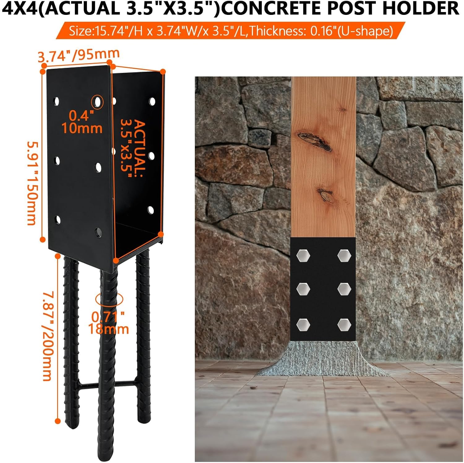 8pcs Wet Concrete Post Anchors,4x4 4x6 Mailbox Post Protector Brackets,Heavy Duty Steel Solid Rebar Wood Fence Post Base with Screws