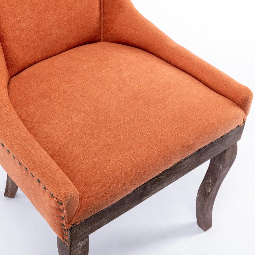 Dining Chairs Set of 2, Thickened Fabric Upholstered Chair with Neutral Solid Wood Legs & Bronze Nailhead Trim, Comfortable Accent Chairs for Dining Room/Kitchen/Living Space(Orange + Fabric)