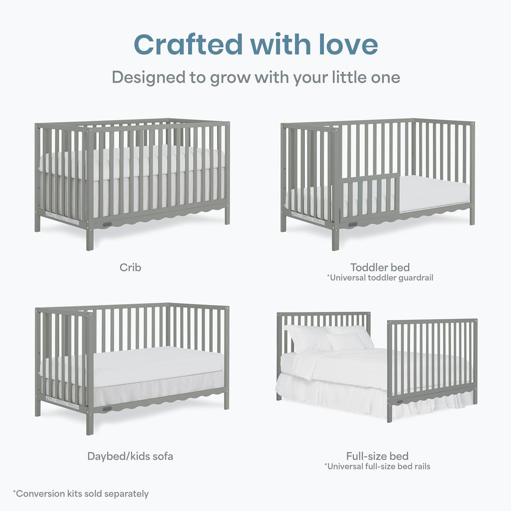 Dream On Me Synergy Wave 5-in-1 Convertible Crib, GREENGUARD Gold, Seagrass
