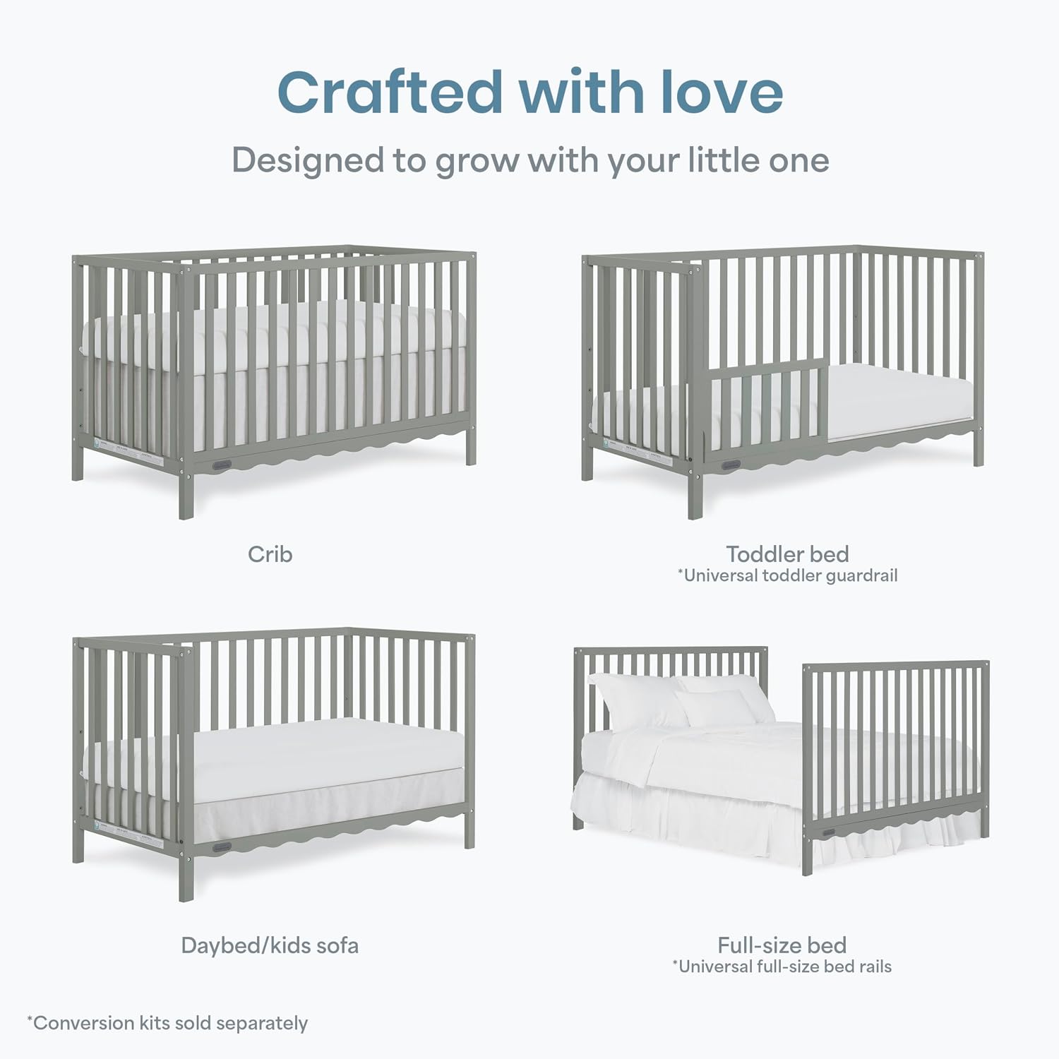 Dream On Me Synergy Wave 5-in-1 Convertible Crib, GREENGUARD Gold, Seagrass