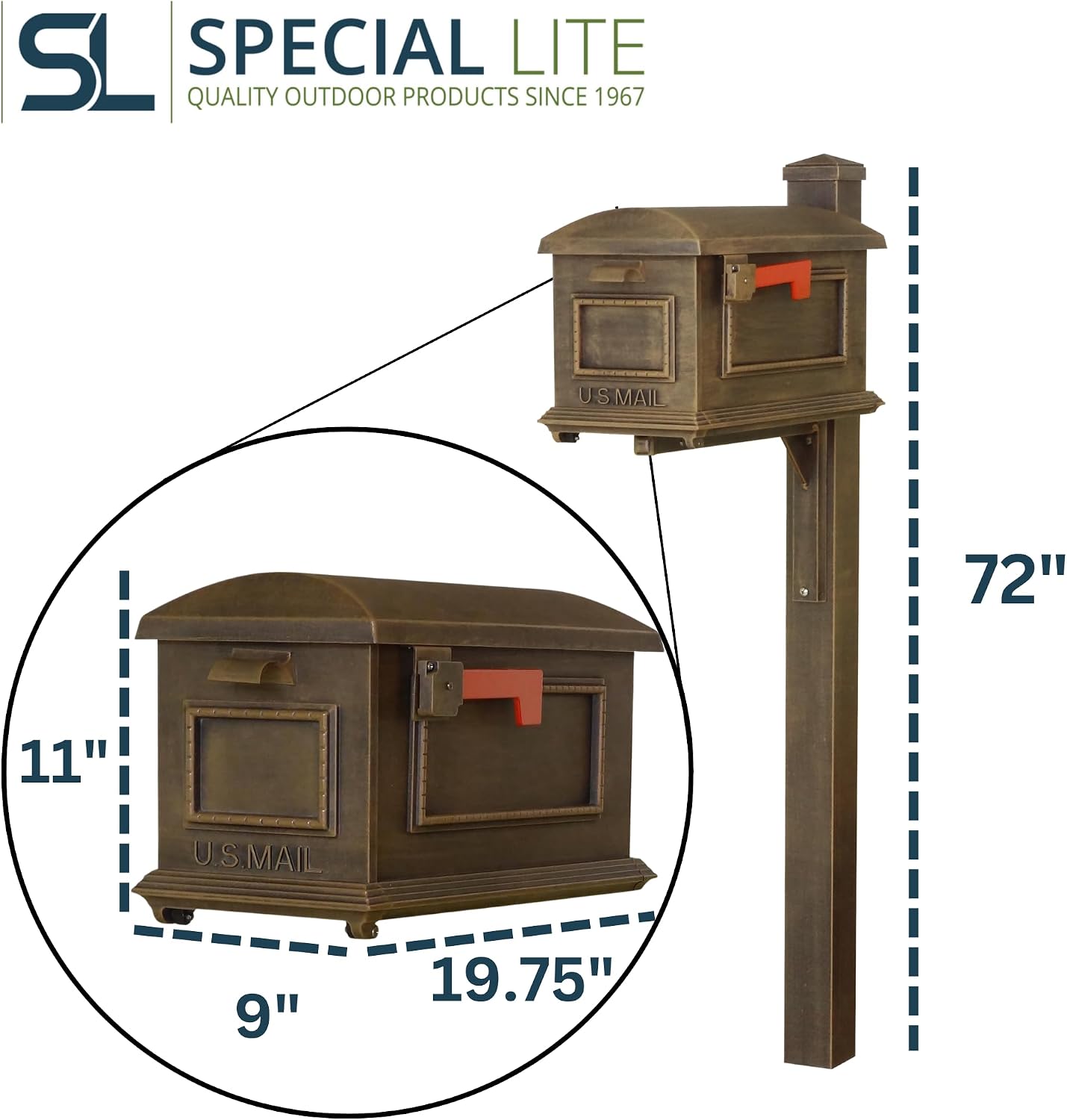 Special Lite Traditional Curbside Mailbox with Wellington Post - Copper Aluminum Mailbox with Post - SCT1010_SPK720-CP