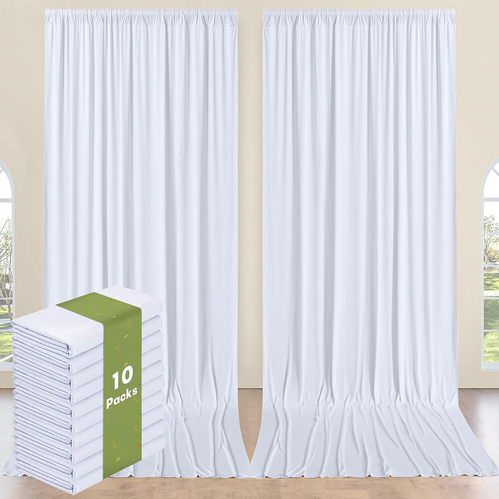 10 Panels 5x12ft White Backdrop Curtains for Wedding Parties, Wrinkle Free Polyester 12 ft Long Photo Backdrop Drapes Back Drop Cloth Drapery for Birthday Baby Shower Ceremony Photography Background