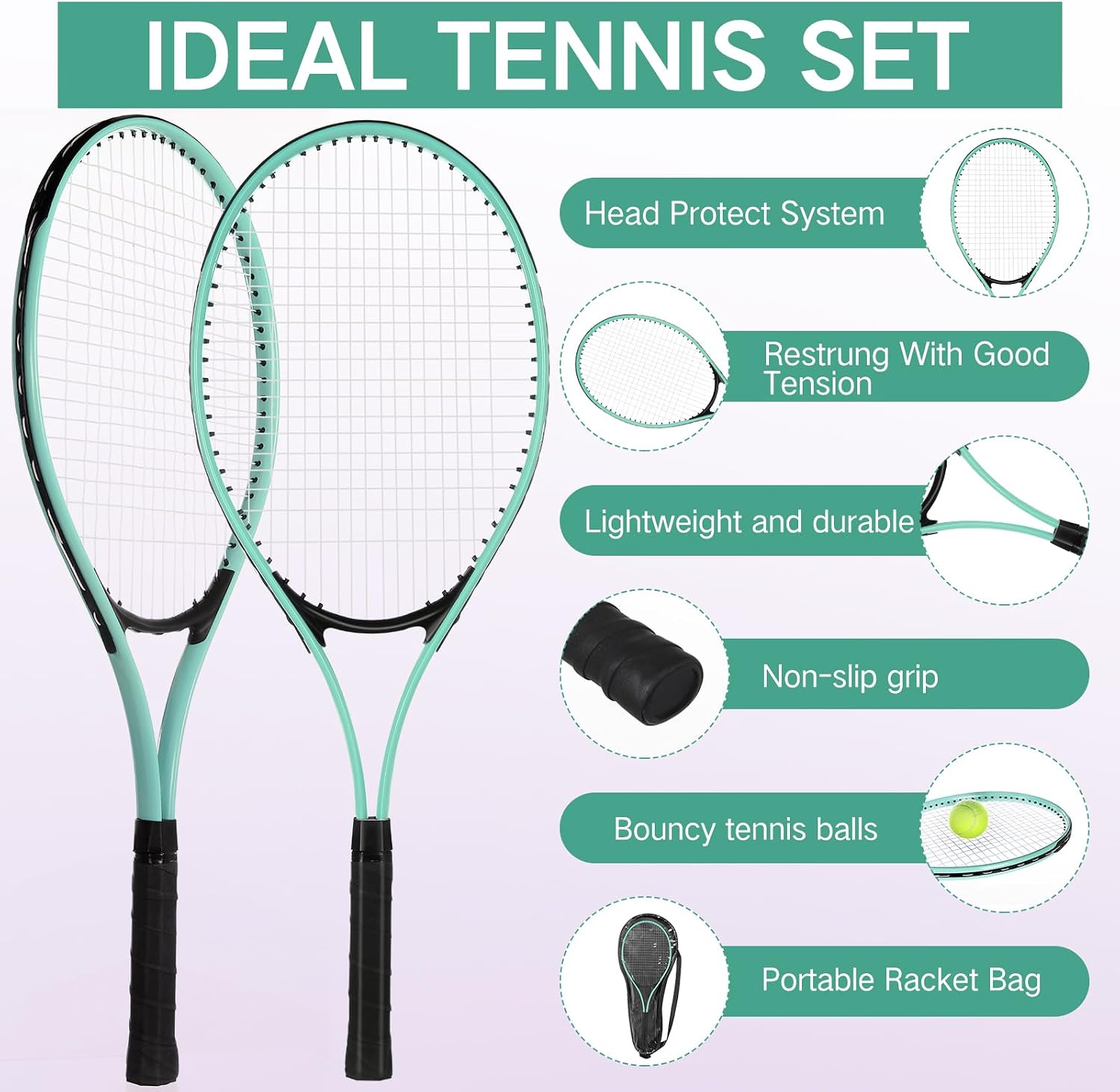 16 Pcs Tennis Rackets for Adult Recreational 8 Players 27' Tennis Racquet Bulk Lightweight Tennis Racket with 8 Tennis Balls for Training Beginners with Overgrips Carry Bag