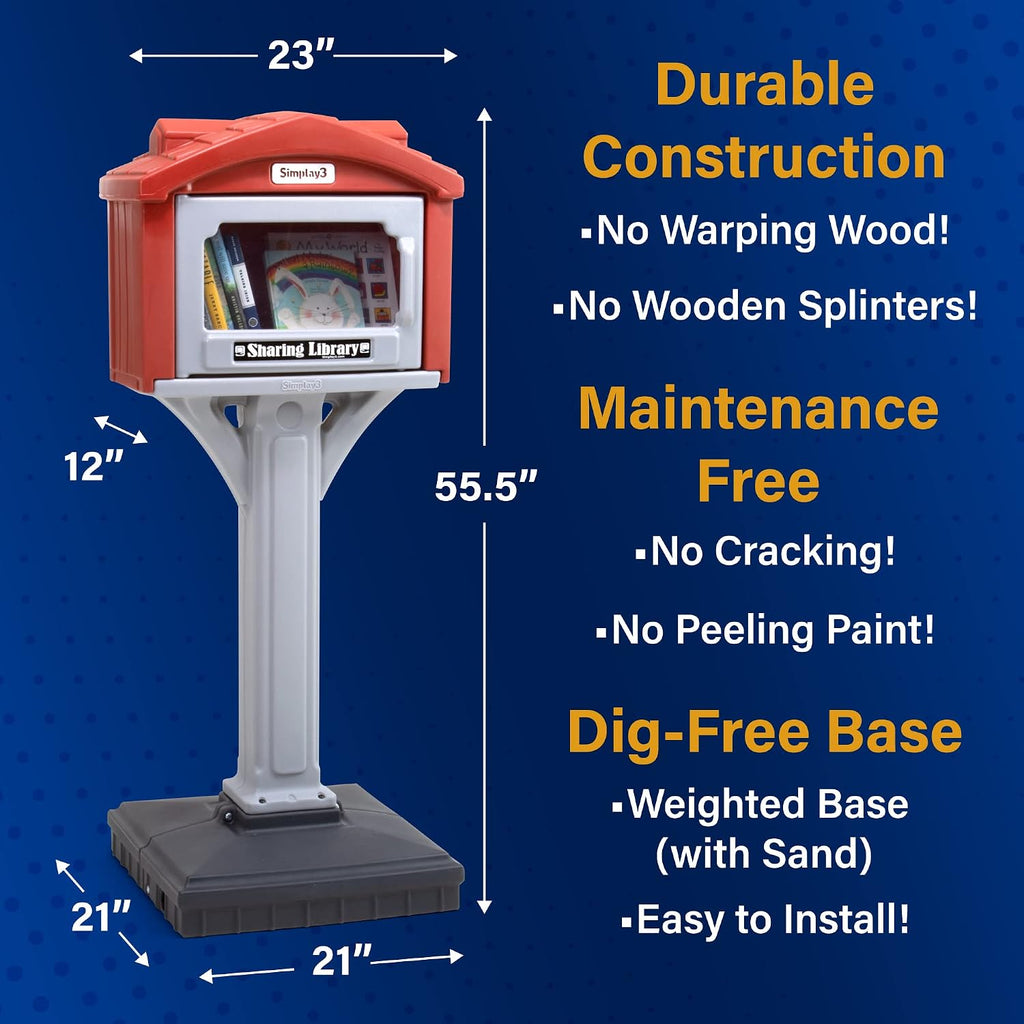 Simplay3 Dig-Free Sharing Library for Indoor or Outdoor Use, Little Sharing Library for Neighborhoods and Schools, Made in USA