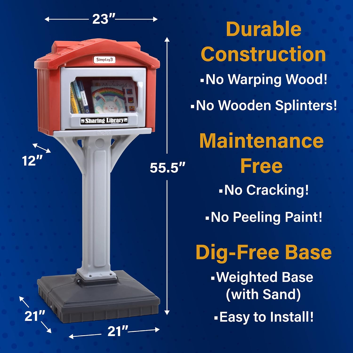 Simplay3 Dig-Free Sharing Library for Indoor or Outdoor Use, Little Sharing Library for Neighborhoods and Schools, Made in USA