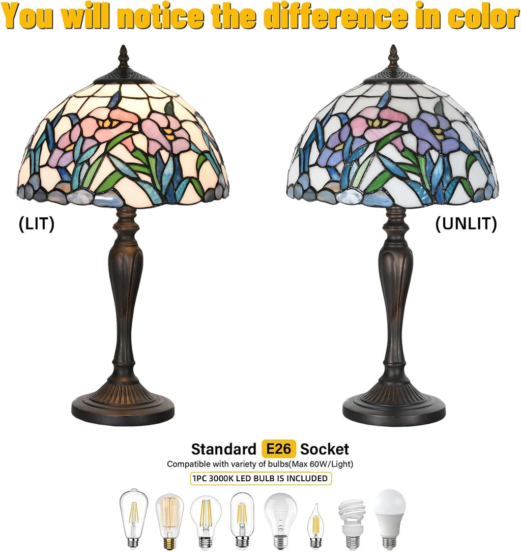 TL0004 Tiffany Table Lamp Stained Glass Bedside Lamp Daffodfil Flowers Design Reading Desk Light 12X21.5 Inches for Bedroom Living Room Home Office, lED Bulb Included