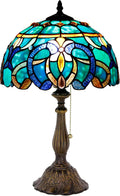 Tiffany Table Lamp Stained Glass Lamp 12X12X19 Inch Antique Reading Light (Green Brown Jewelry Baroque)