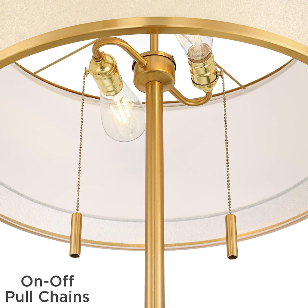 Possini Euro Design Granview Mid Century Modern 66' Tall Standing Floor Lamp with Glass Table USB Port Gold Metal Warm Brass Finish Living Room Bedroom House Reading Office Home Decor Entryway