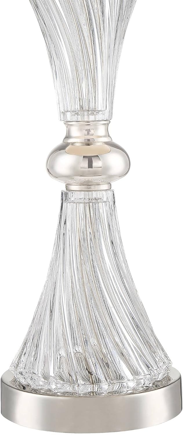 Regency Hill Luca Modern Glam Luxury Table Lamps 25.5' High Set of 2 with USB Port Clear Glass Chrome Black Fabric Drum Shade Decor for Living Room Bedroom House Bedside Nightstand Home