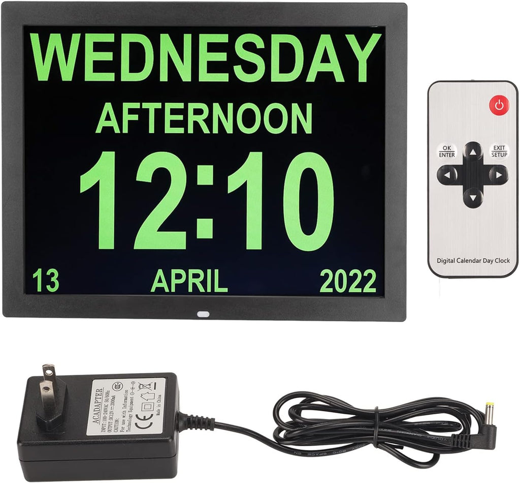 Septpenta Digital Calendar Alarm Clock Day Clock with 15' Large Display, 10 Languages, with Remote Control/Calendar/Alarm/Date/Day for Visually Impaired, Elderly, Dementia(USA)