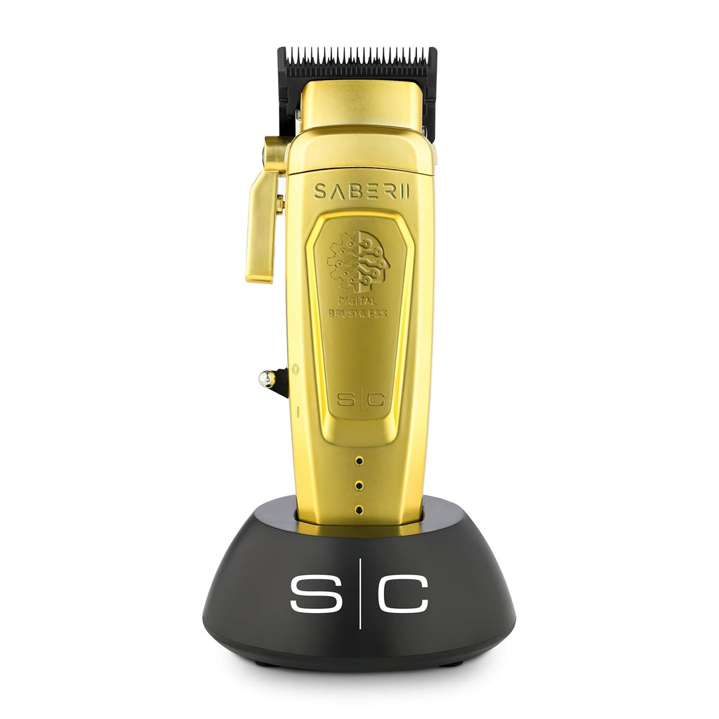 StyleCraft Saber Pro Grooming Bundle: Digital Brushless Trimmer & Saber II Clipper with Carry Case (Gold) Holiday Gift Bundle