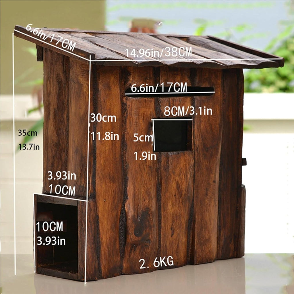 Wooden Outdoor Mailbox, Wall Mounted Creative Post Box for Home & Garden Newspaper Letter Delivery & Decor