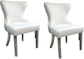 Anova Side Dining Chair Set of 2, Rivet Trim, Silver Stainless Steel, White Fabric