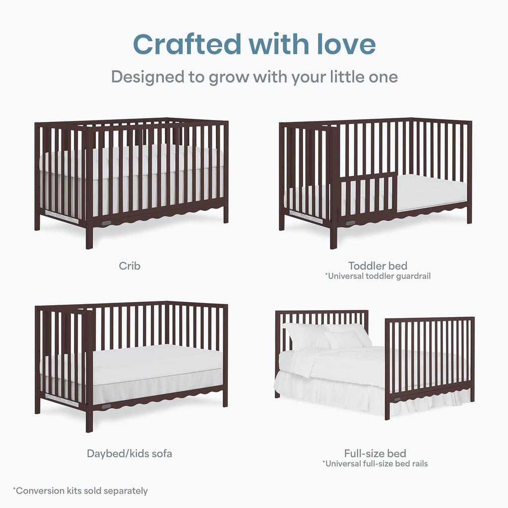 Dream On Me Synergy Wave 5-in-1 Convertible Crib, GREENGUARD Gold, Chocolate Chip