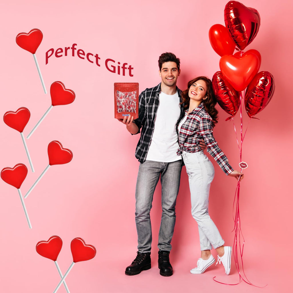 Fruidles Valentines Day Lollipops Mini Red Heart Shaped Strawberry Flavored Lollipop, Individually Wrapped, 5g Lollipops (2400 Lollipops)