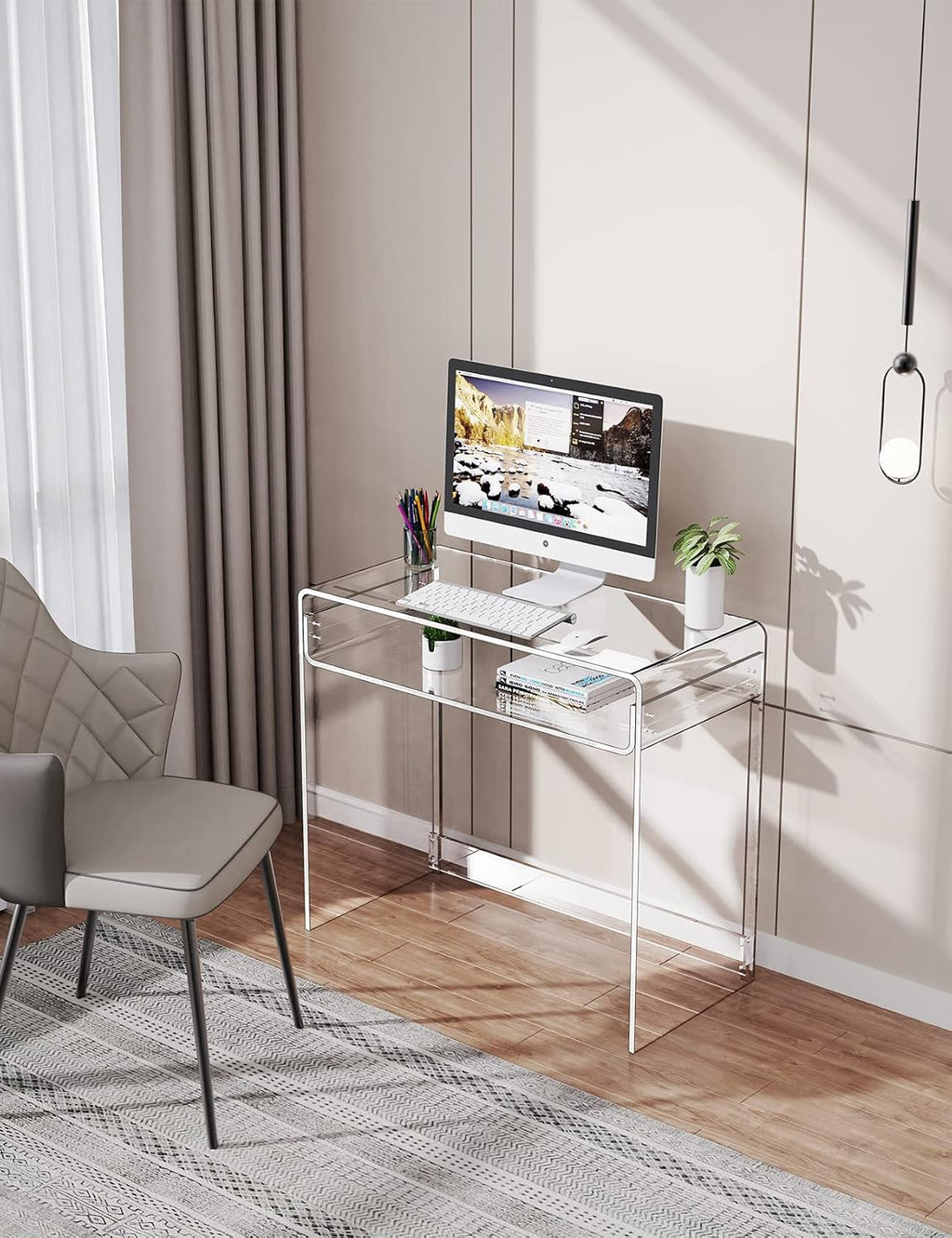 Acrylic Desk Laptop Study Table Home Office Console Table Entrance Tables, 33.5'' x 15.7'' x 29.5'' (Clear)